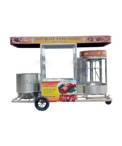 Xe đẩy bán gà vịt quay nướng lưu động ngoài trời